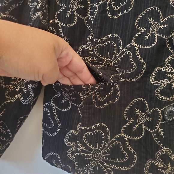 FLAX Jeanne Engelhart Embroidered Floral Jacket 100% Cotton Sz Medium - Picture 6 of 9
